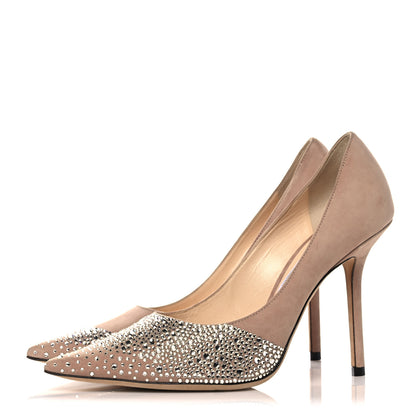 Jimmy Choo Suede Crystal Embellished Love 100 Pumps 37 Ballet Pink 3 of 7