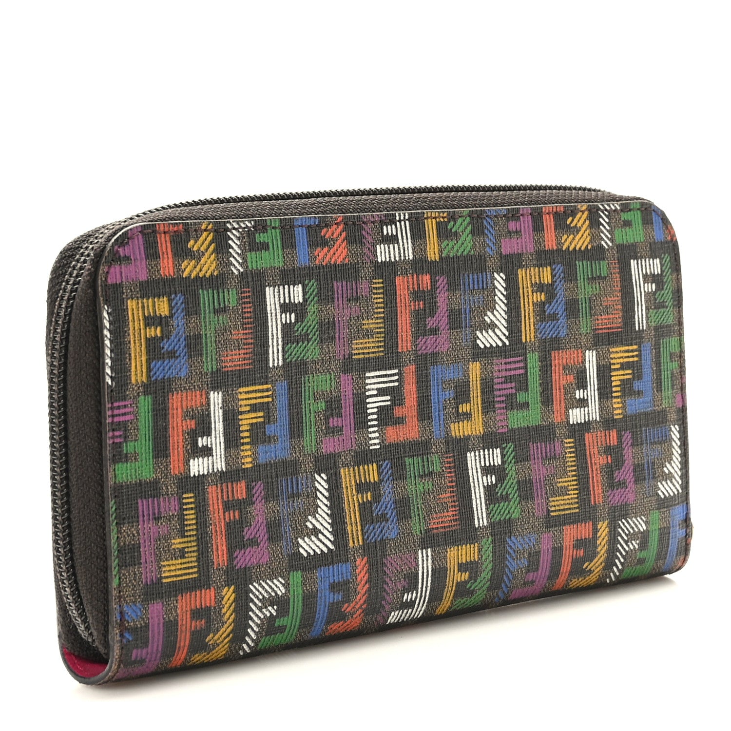 Fendi Zucchino Spalmati FF Multicolor Zip Around Wallet Black Multicolor 3 of 9