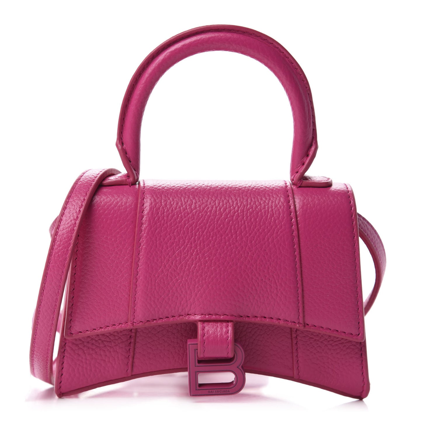 Grained Calfskin Tonal B Hourglass Top Handle Bag Mini Fuchsia