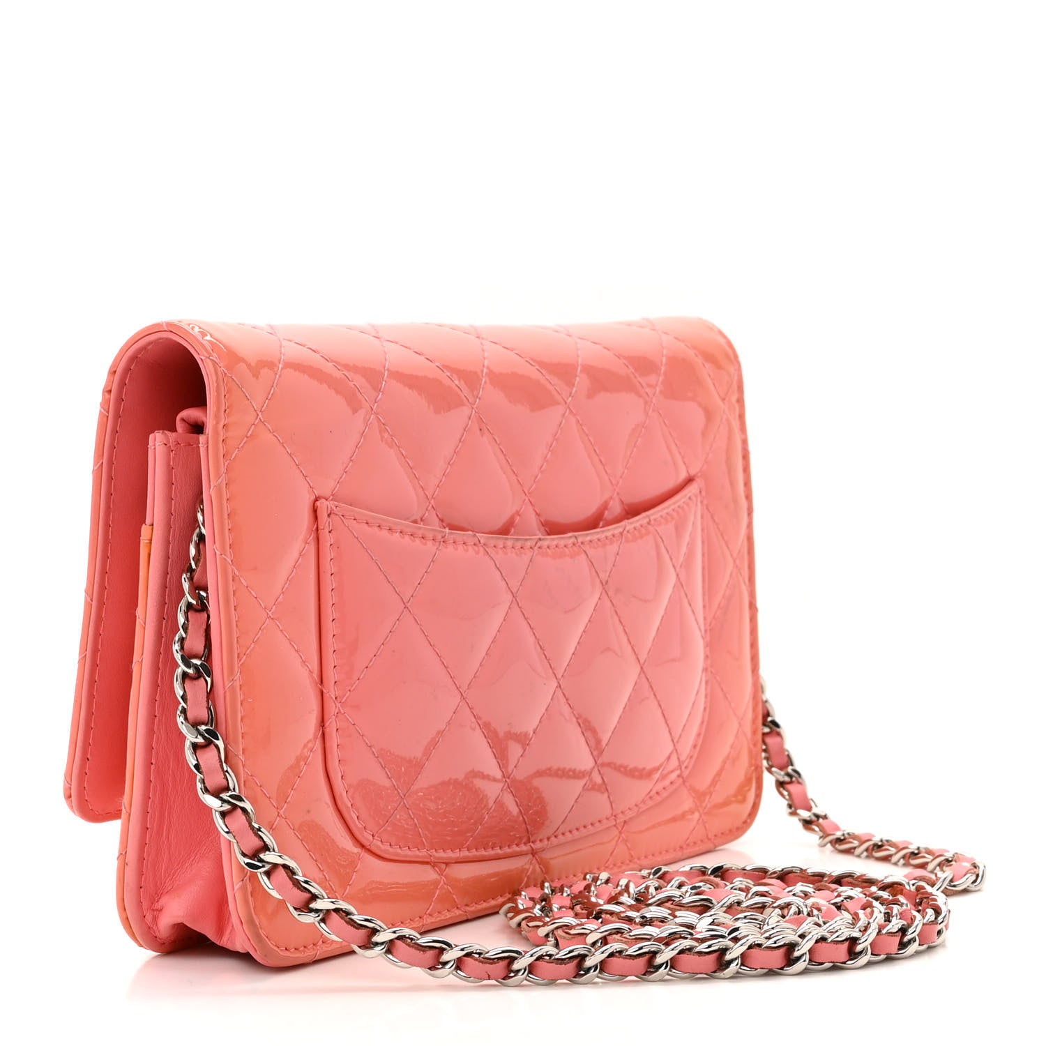 Chanel Patent Quilted Wallet On Chain WOC Coral 3 of 17