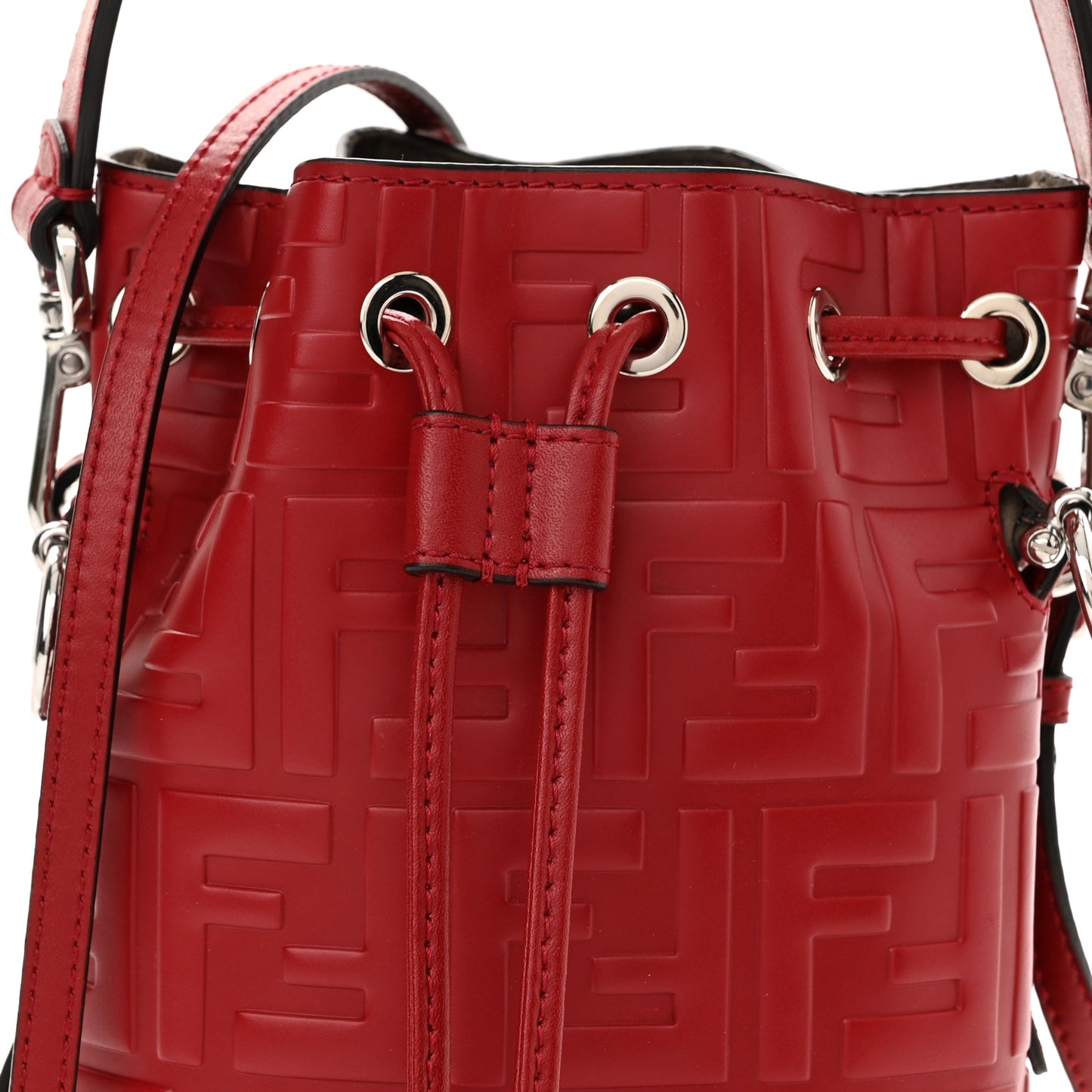Vitello Liberty F is Fendi FF 1974 Embossed Mini Mon Tresor Bucket Bag Fragola