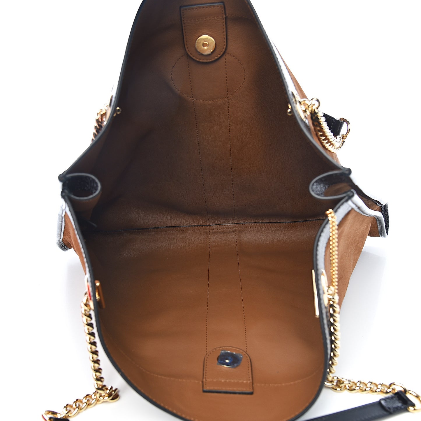 Suede Patent Large Rajah Chain Tote Nocciola Black