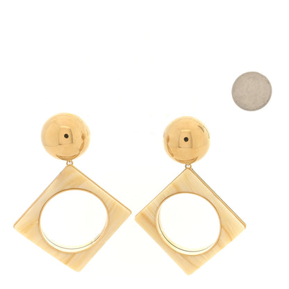 Saint Laurent Metal Resin Square Geometric Clip On Earrings Creme Dor 2 of 4