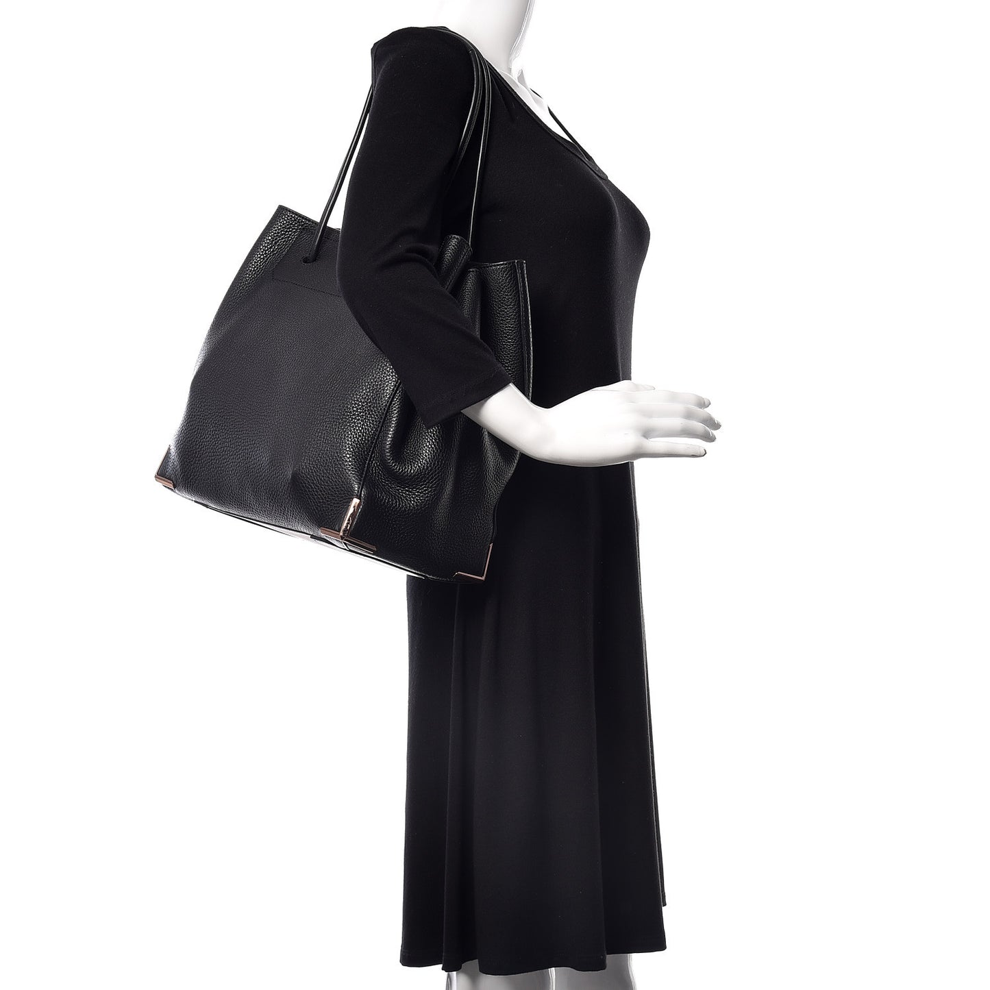 Pebbled Calfskin Large Prisma Skeletal Tote Black Rose Gold Hardware