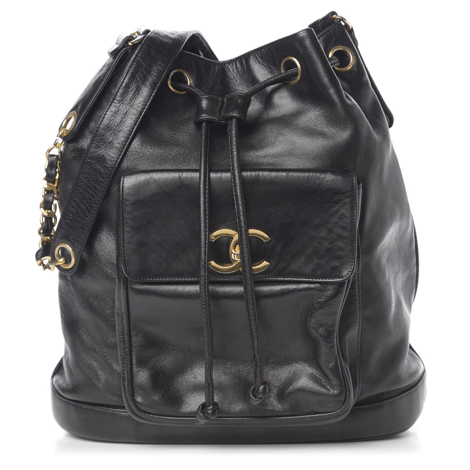 Chanel Lambskin CC Drawstring Shoulder Bag Black 1 of 9