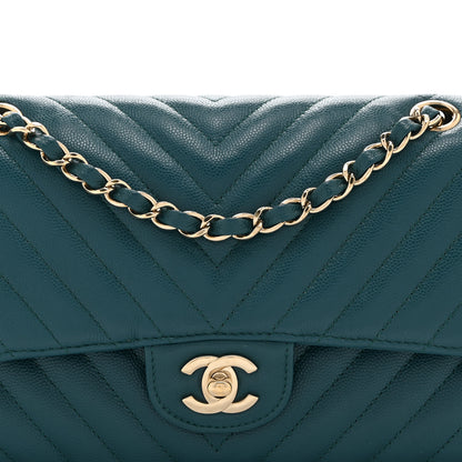 Chanel Caviar Chevron Quilted Medium Double Flap  Green 9 of 11