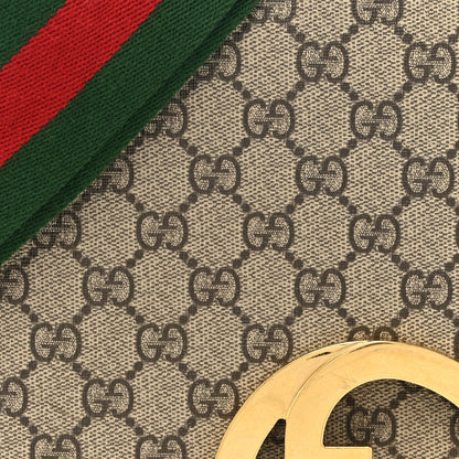 Gucci GG Supreme Monogram Textured Dollar Calfskin Web Medium Blondie Top Handle Shoulder Flap Bag Beige Ebony New Acero 9 of 17