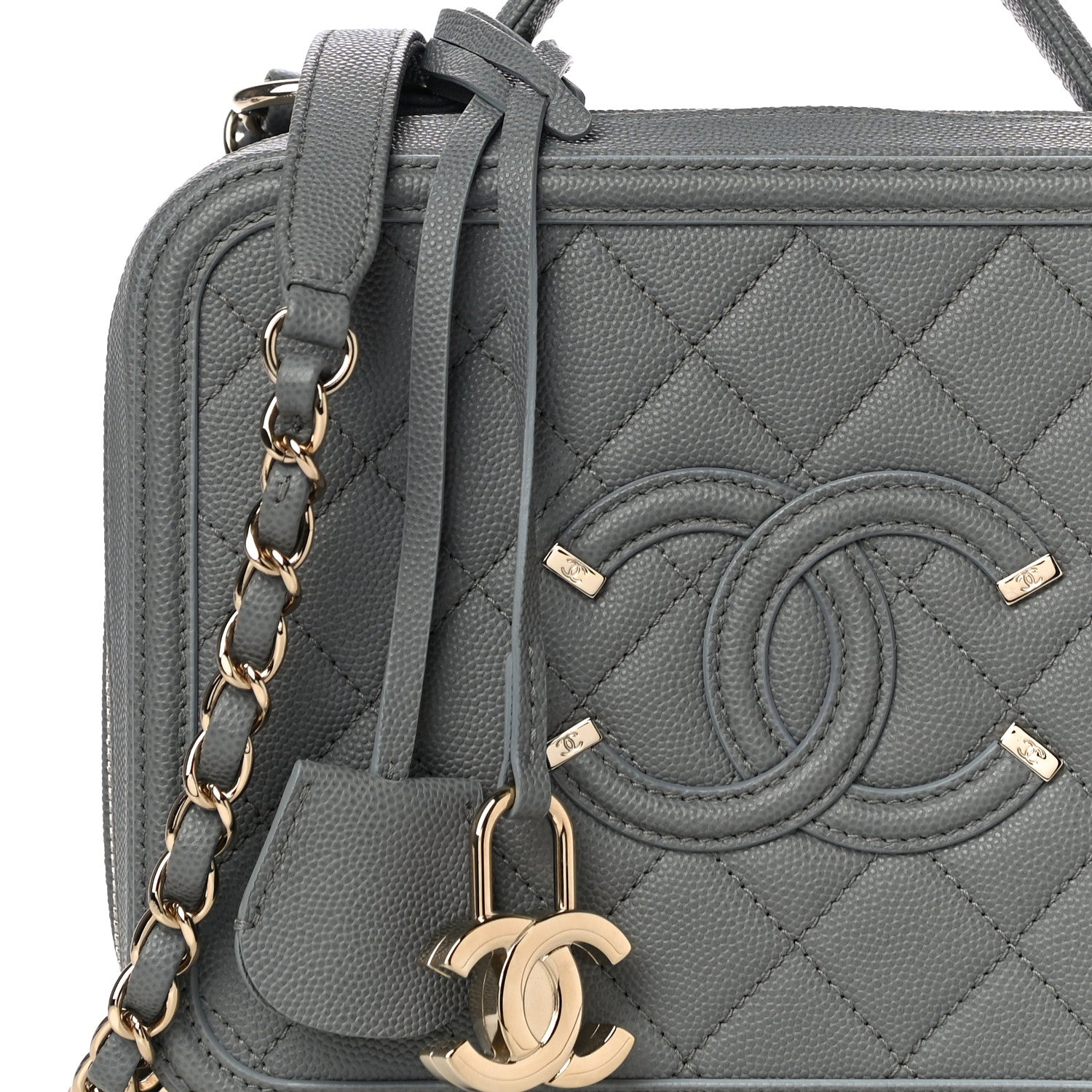 Chanel Caviar Quilted Medium CC Filigree Vanity Case Grey 8 of 10