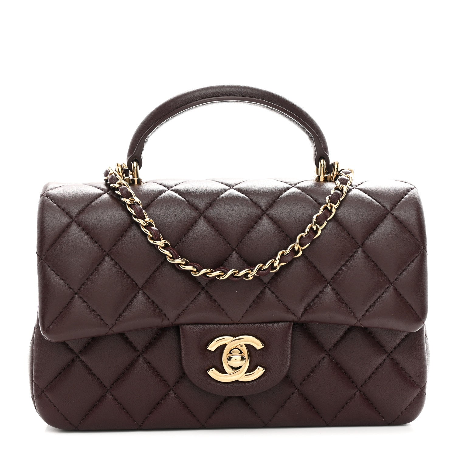 Chanel Lambskin Quilted Mini Top Handle Rectangular Flap Dark Brown 1 of 11