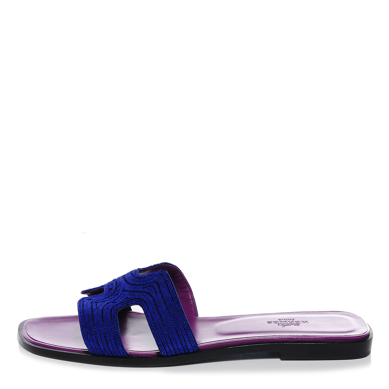 Hermes Herringbone Dabka Oran Sandals 38.5 Bleu 1 of 8