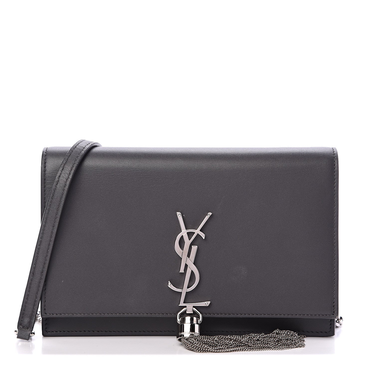Saint Laurent Smooth Calfskin Classic Monogram Kate Tassel Chain Wallet Grey 1 of 11