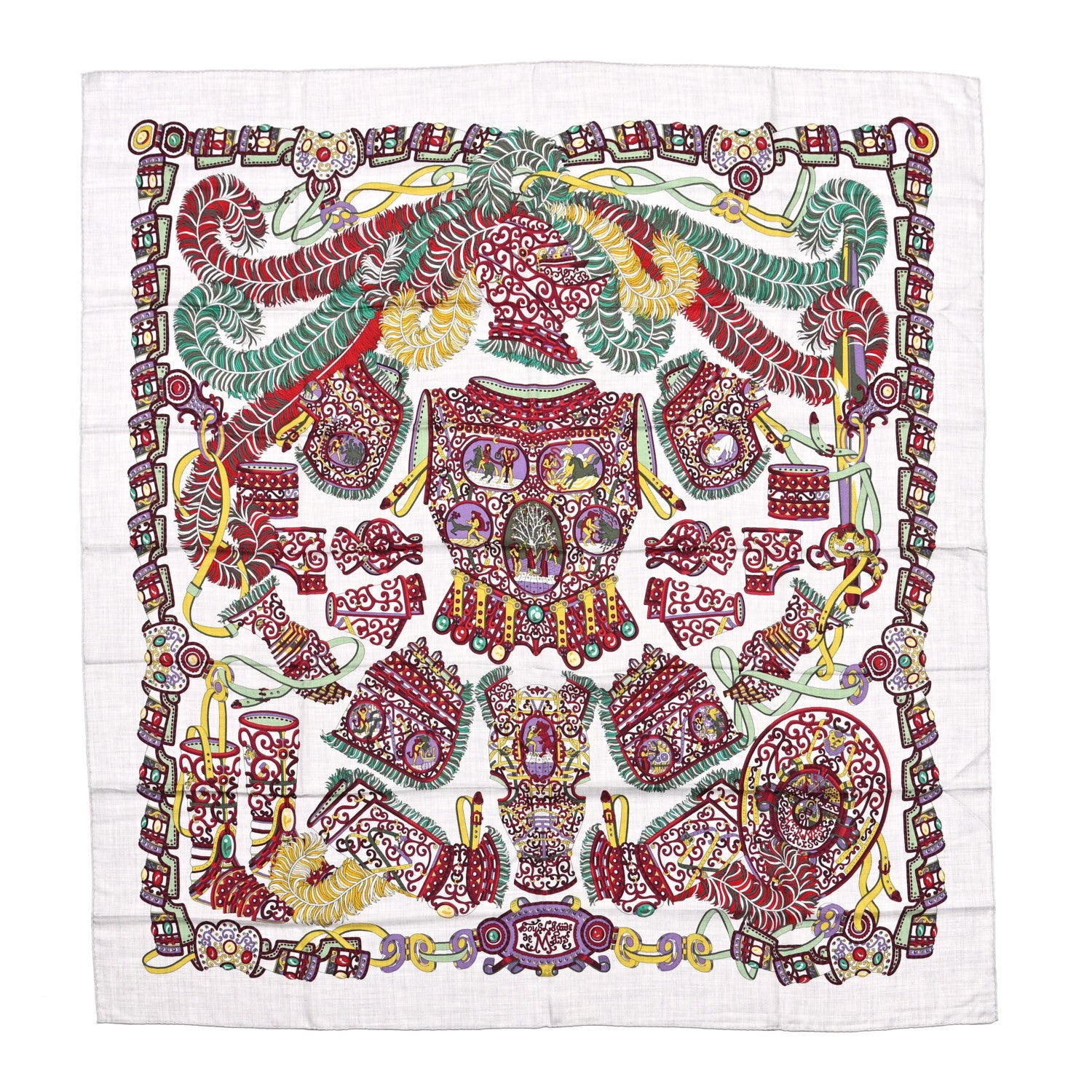 Hermes Cashmere Silk Sous L Egide De Mars Shawl 140 Gris Chine Bordeaux 1 of 5