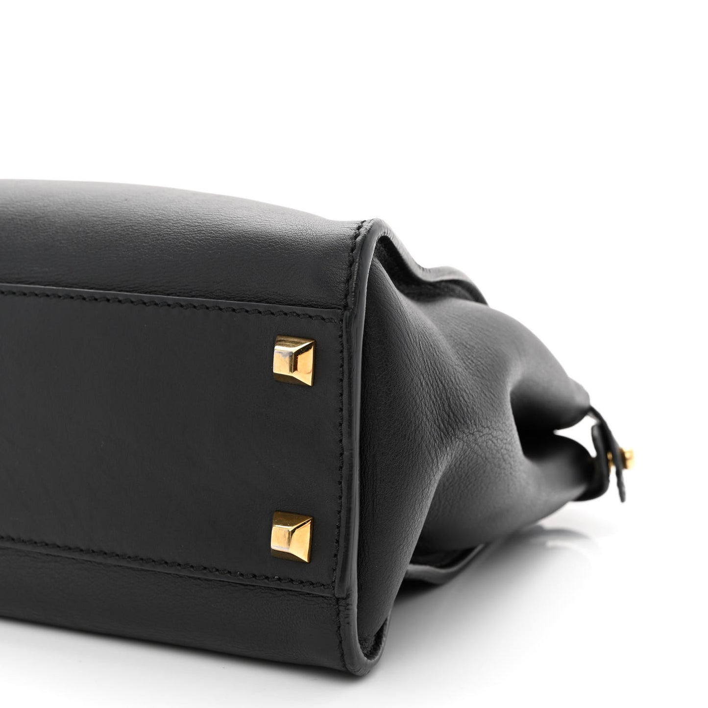 Vitello Seta Gold Studded Medium Peekaboo Iconic Satchel Black