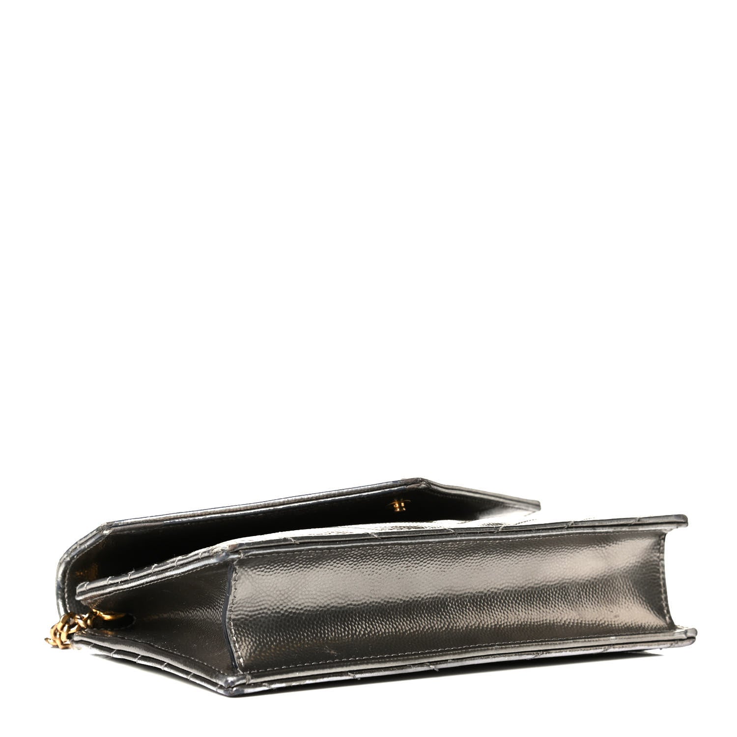 Saint Laurent Metallic Grain De Poudre Matelasse Chevron Monogram Envelope Chain Wallet Piombo Black 3 of 9