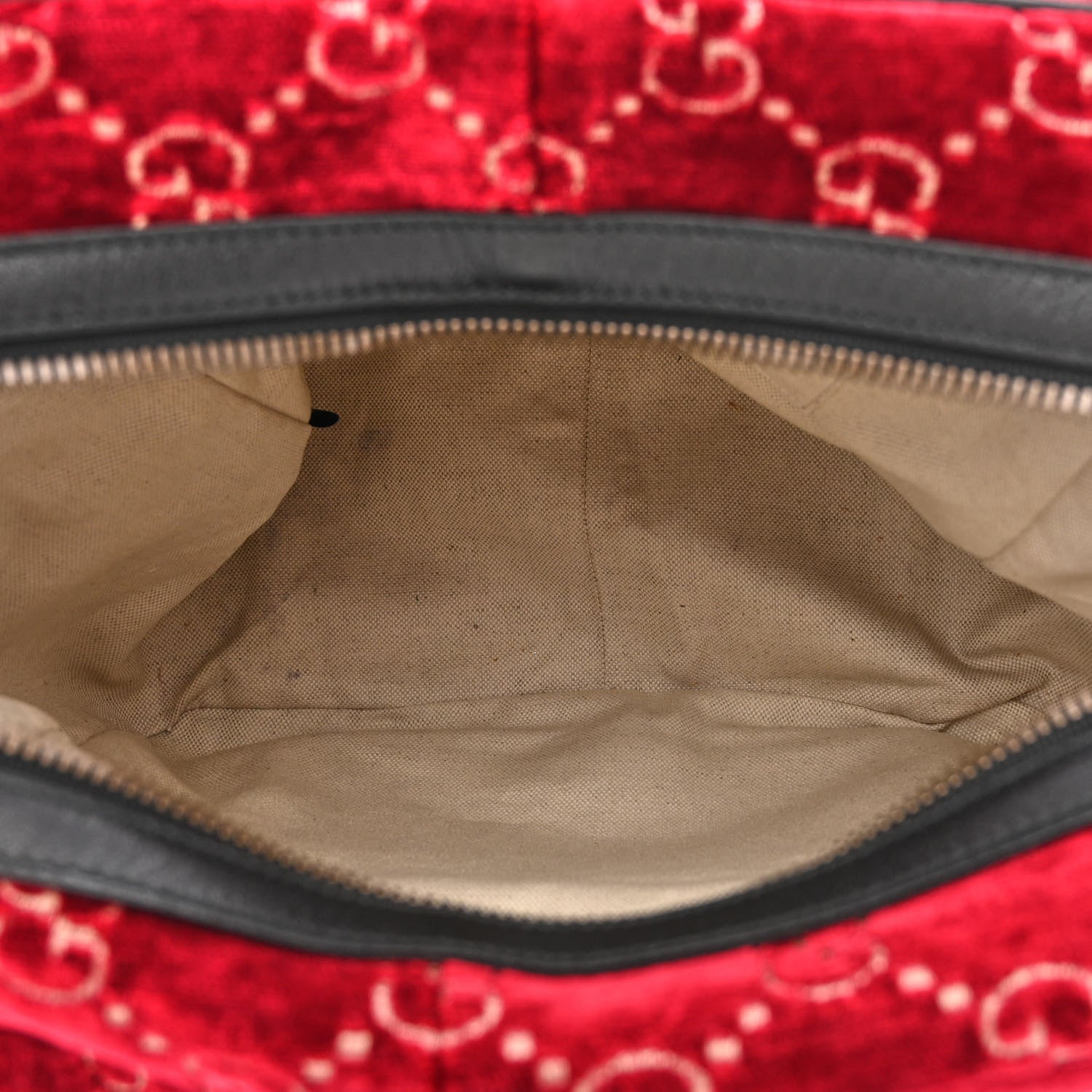 Gucci Velvet GG Monogram Textured Calfskin Web Small Double Buckle Backpack Red Cipria Black 5 of 11