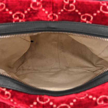 Gucci Velvet GG Monogram Textured Calfskin Web Small Double Buckle Backpack Red Cipria Black 5 of 11