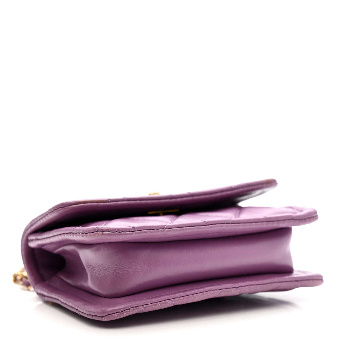 Shiny Lambskin Quilted Extra Mini Flap Purple