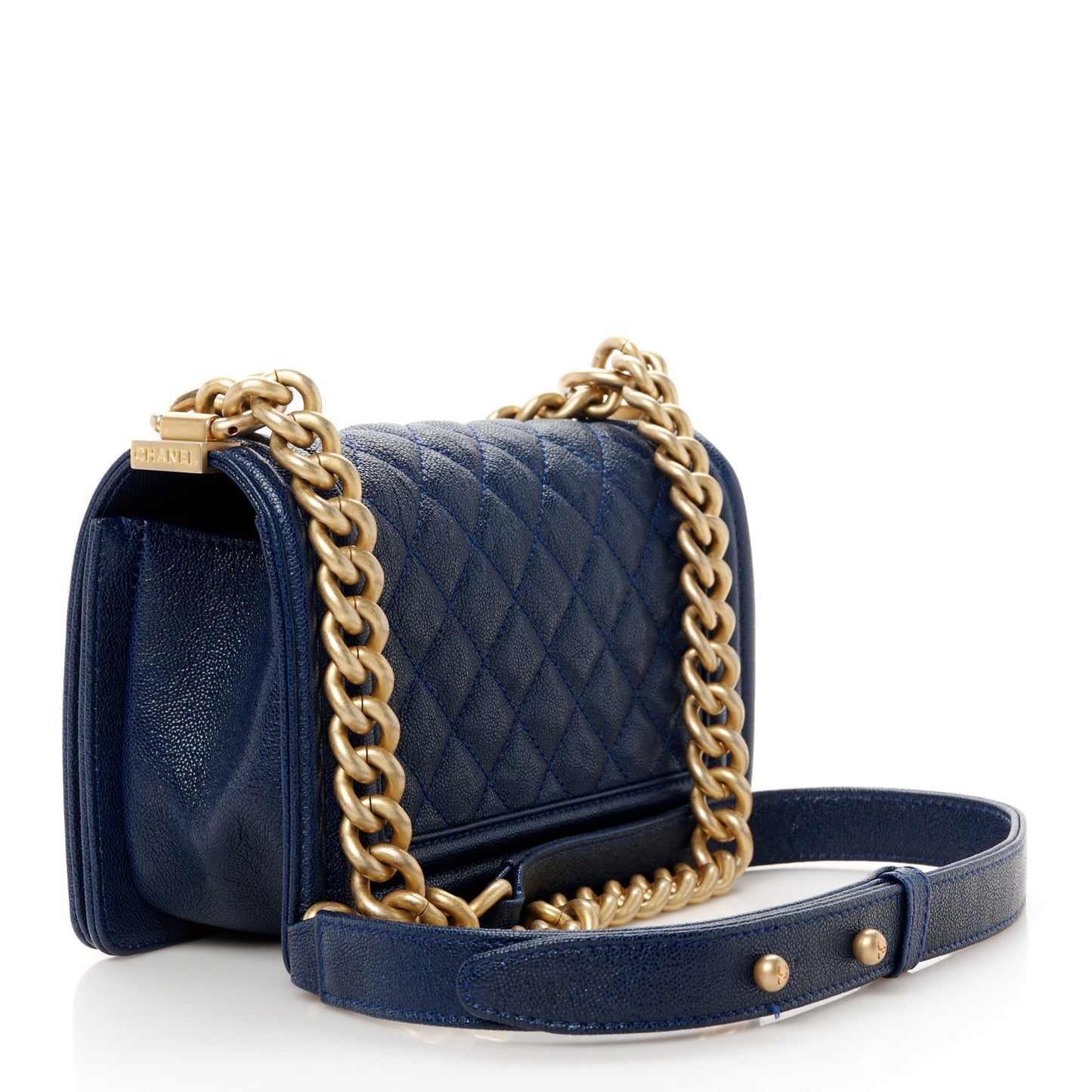 Caviar Quilted Small Boy Flap Navy