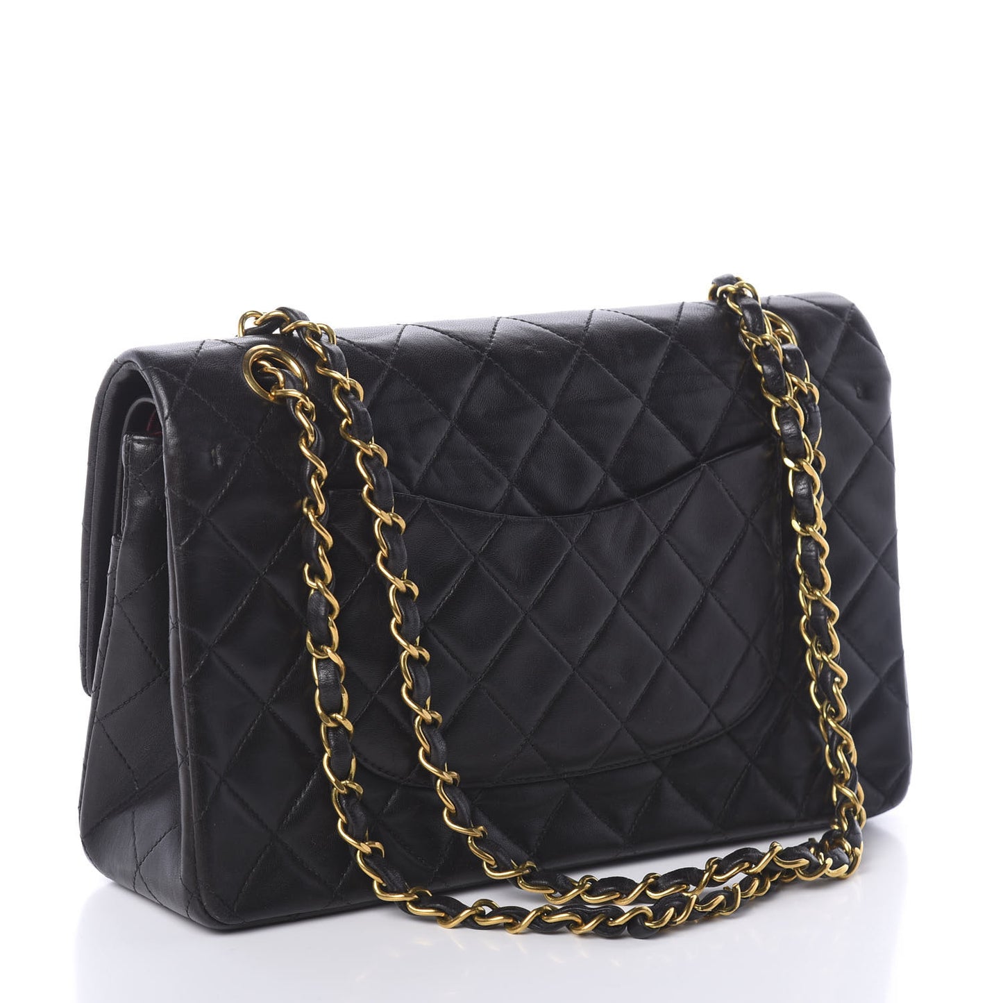 Lambskin Quilted Medium Double Flap Black