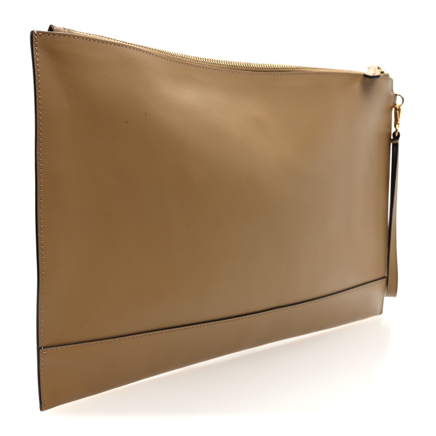 Fendi Vitello King Logo Embossed Large Flat Pouch Miele Scuro 3 of 6