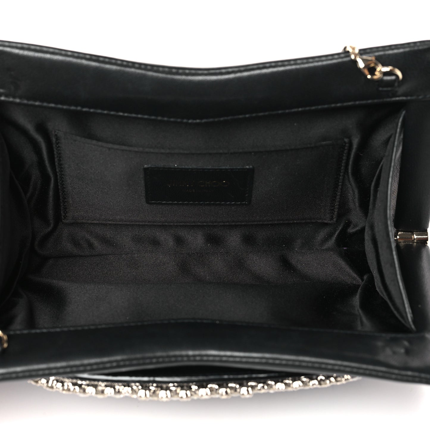 Nappa Crystal Venus Clutch with Chain Black