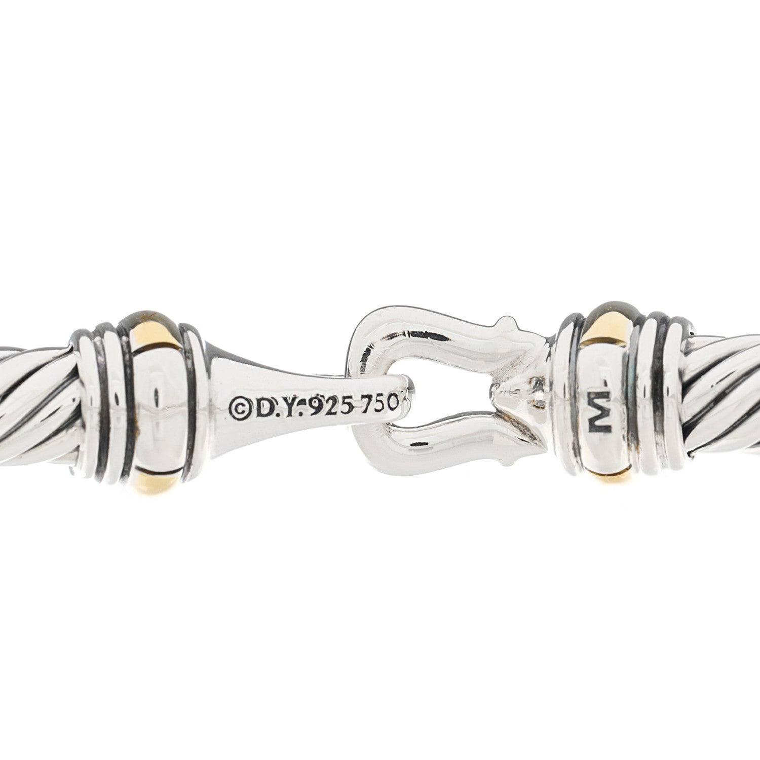 David Yurman Sterling Silver 18K Yellow Gold 4mm Cable Classic Buckle Bracelet 3 of 3