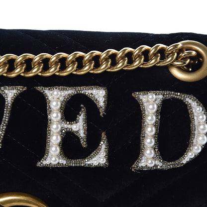 Gucci Velvet Matelasse Loved Embroidered Medium GG Marmont Shoulder Bag Black 8 of 16