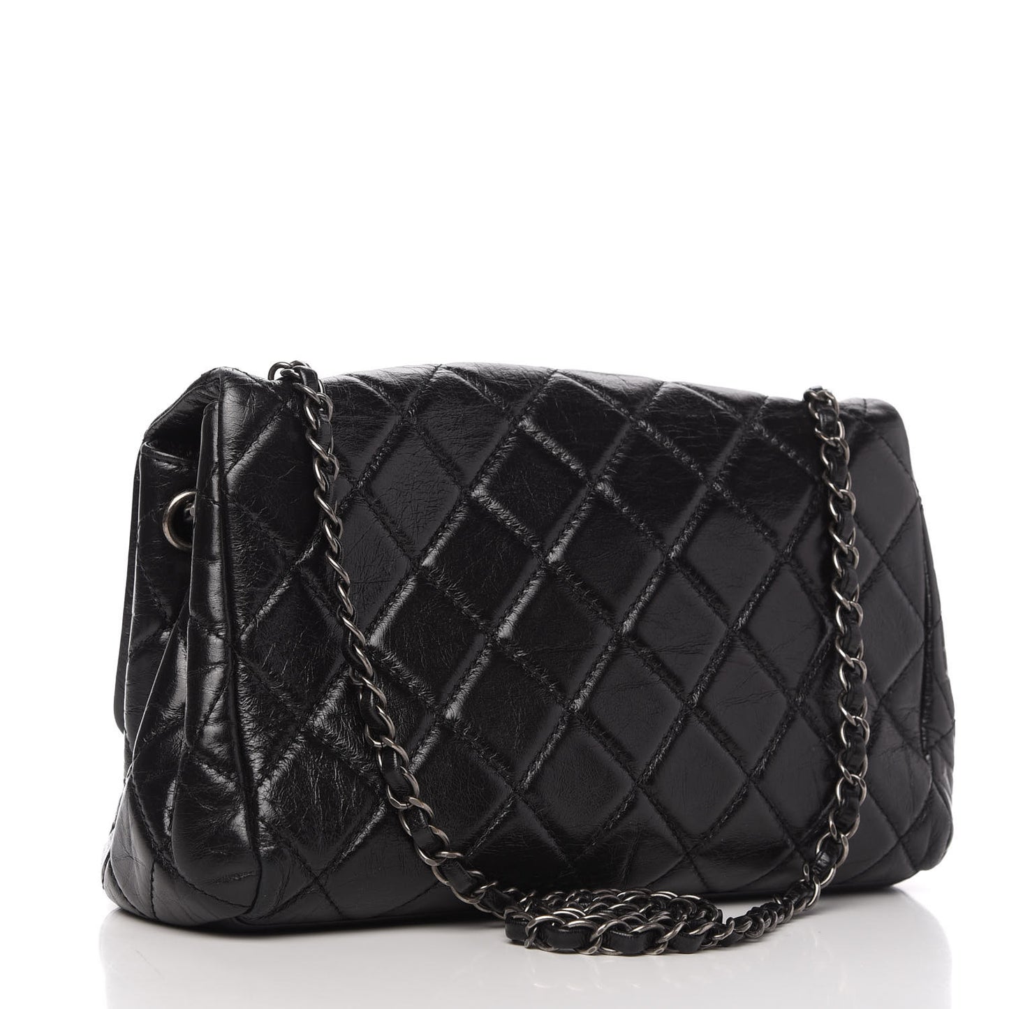 Glazed Calfskin Quilted Coco Soft Flap Black