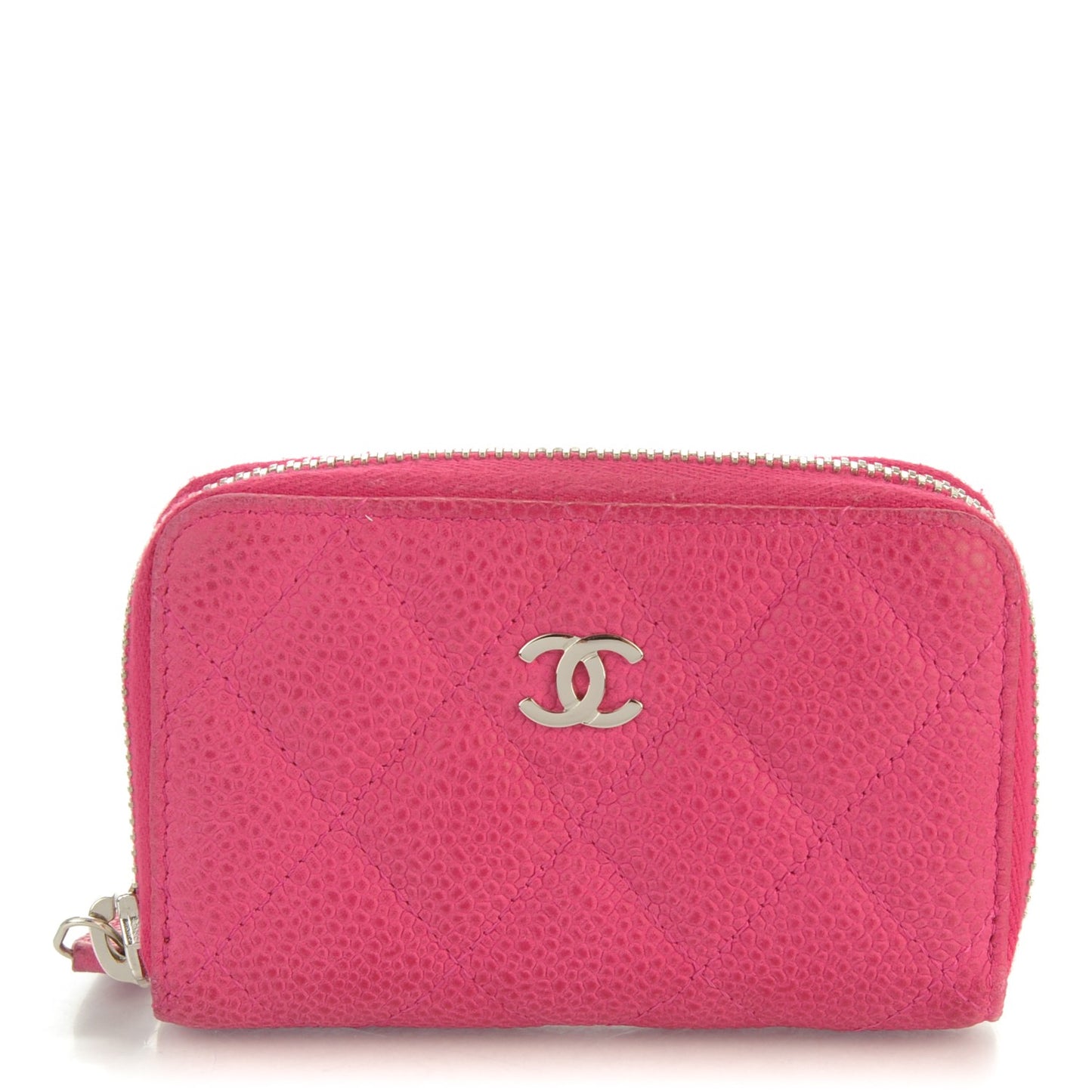 Iridescent Caviar Quilted Zip Coin Purse Pink