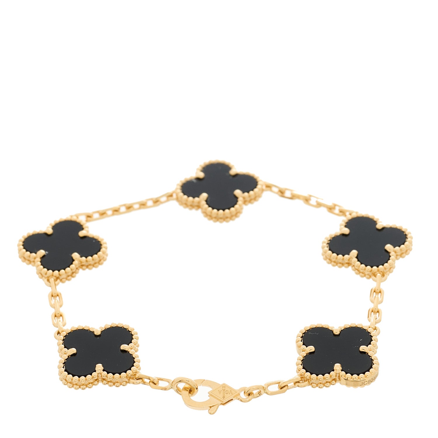 Van Cleef & Arpels 18K Yellow Gold Black Onyx 5 Motifs Vintage Alhambra Bracelet 2 of 5