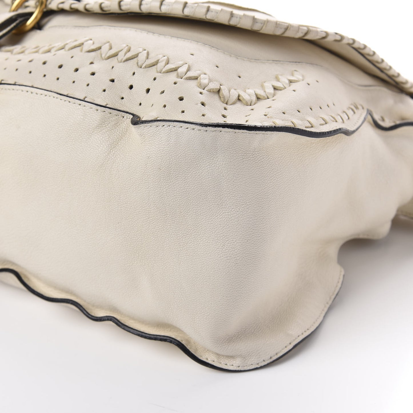 Calfskin Large Perforated Marcie Satchel Porcelain