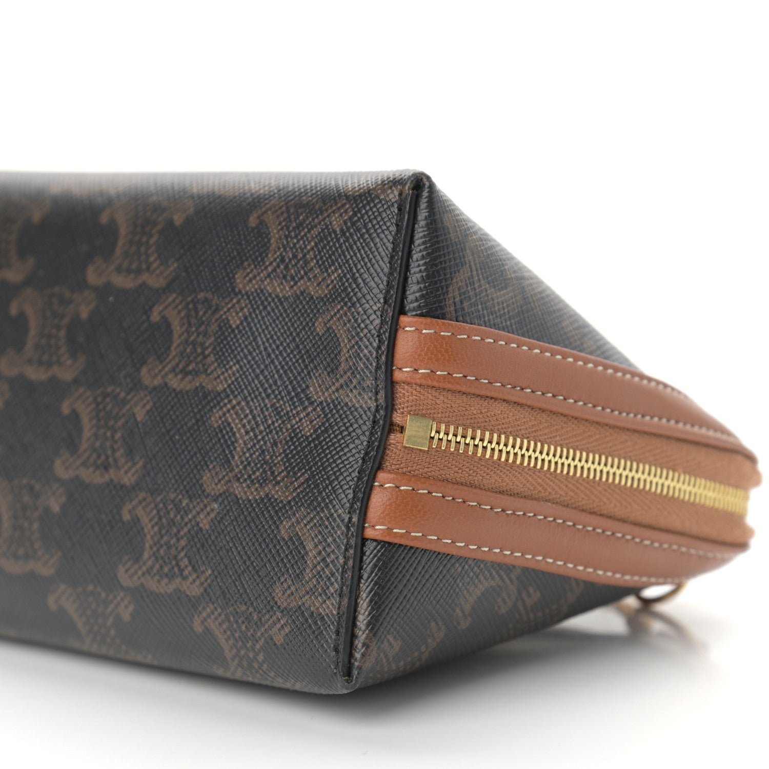 Celine Triomphe Canvas Calfskin Mini Clutch on Chain Tan 6 of 10