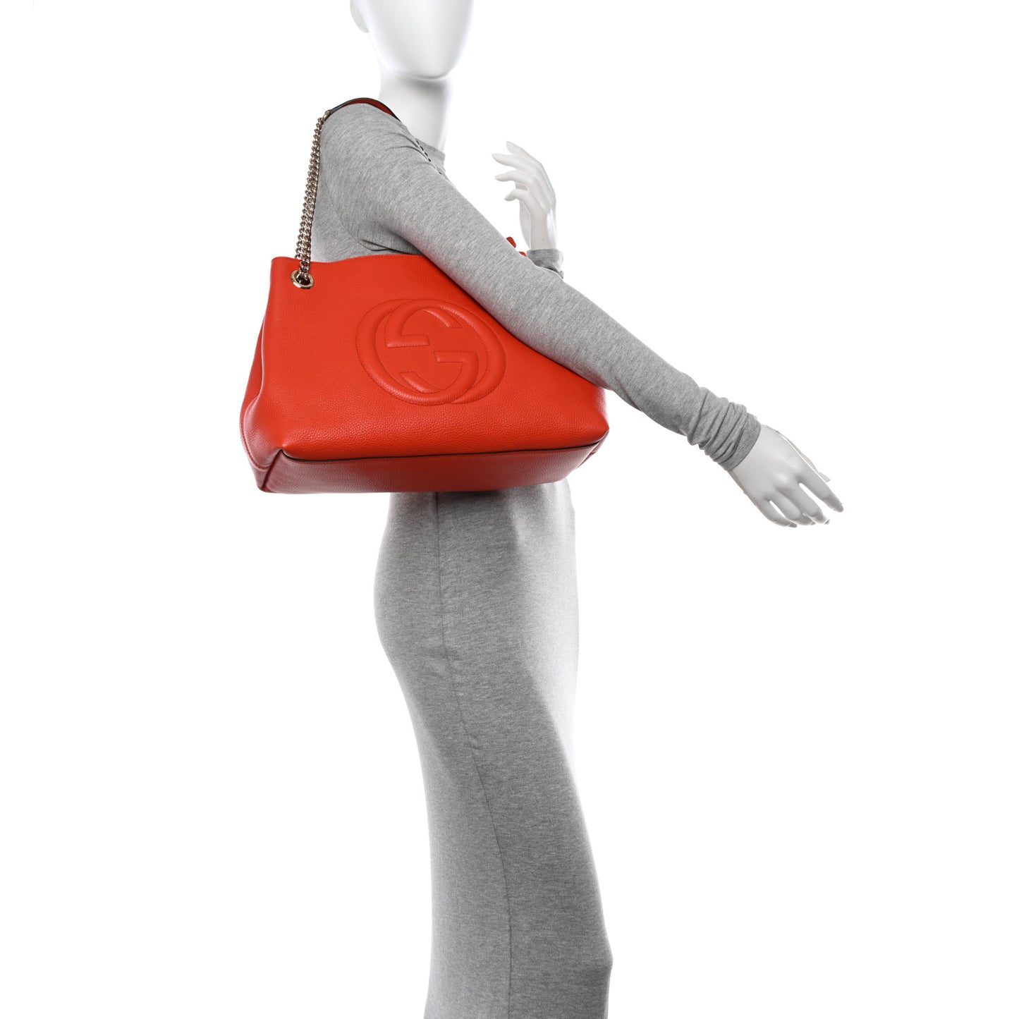Pebbled Calfskin Medium Soho Chain Shoulder Bag Sun Orange