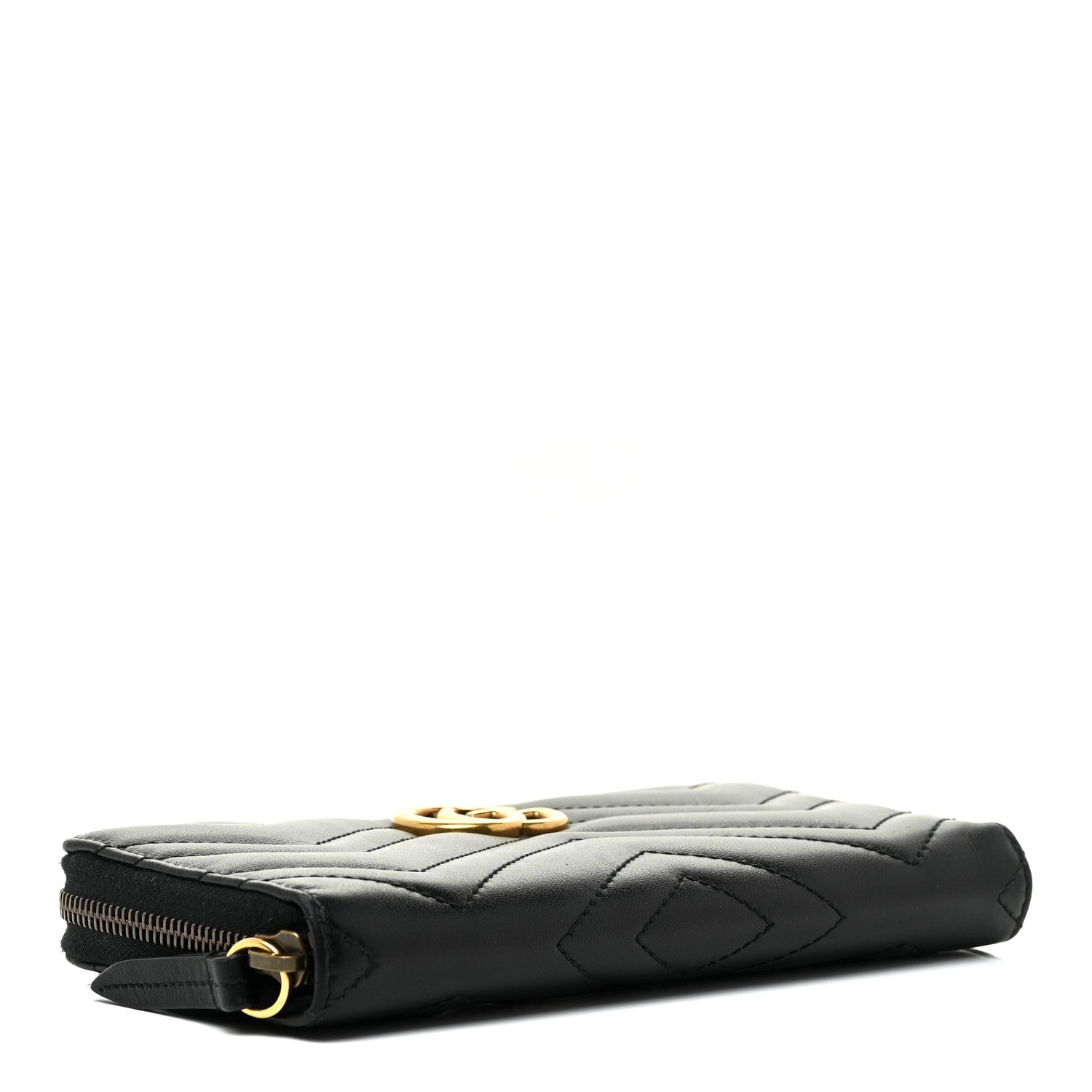 Gucci Calfskin Matelasse GG Marmont Zip Around Wallet Black 4 of 24
