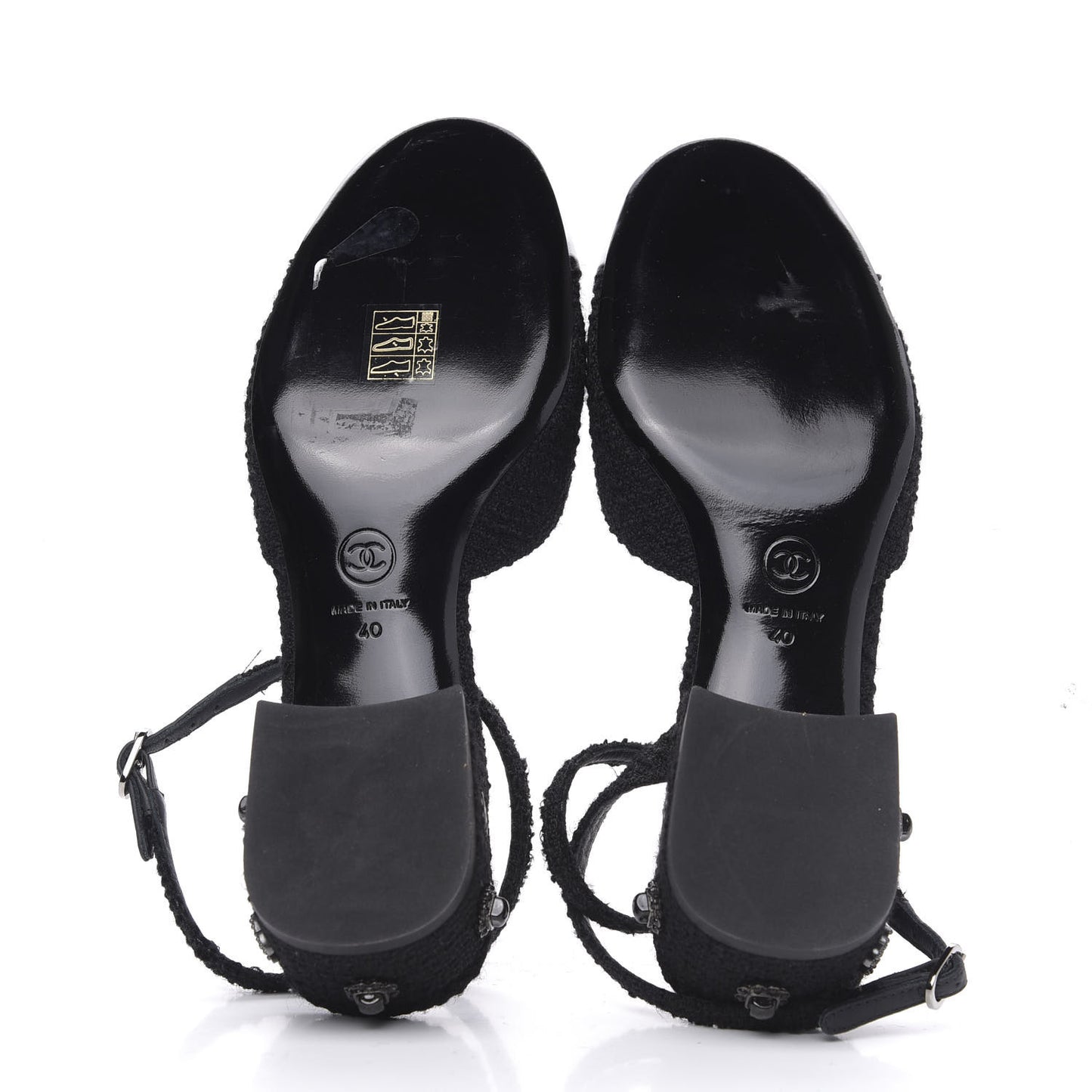 Tweed Iridescent Calfskin Cap Toe CC Slingback Pumps 40 Black Silver