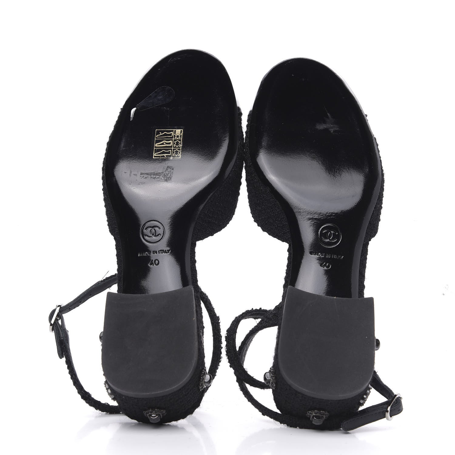Chanel Tweed Iridescent Calfskin Cap Toe CC Slingback Pumps 40 Black Silver 5 of 8