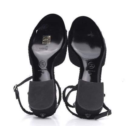Chanel Tweed Iridescent Calfskin Cap Toe CC Slingback Pumps 40 Black Silver 5 of 8
