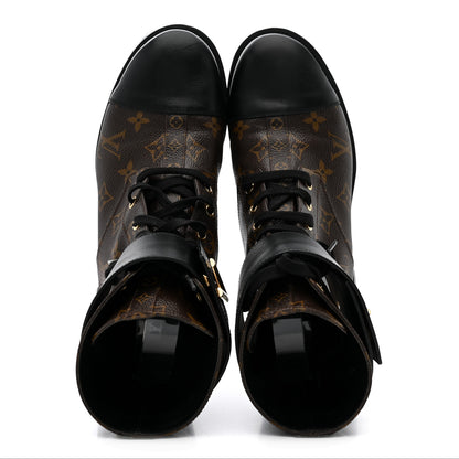 Louis Vuitton Calfskin Monogram Wonderland Flat Ranger Boots 41 Black 2 of 10