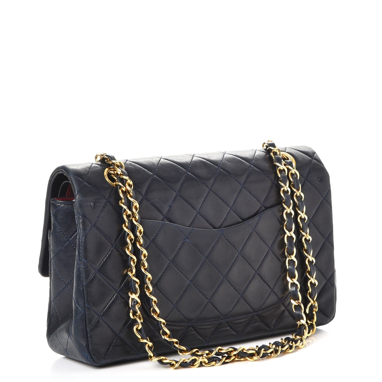 Lambskin Quilted Medium Double Flap Navy