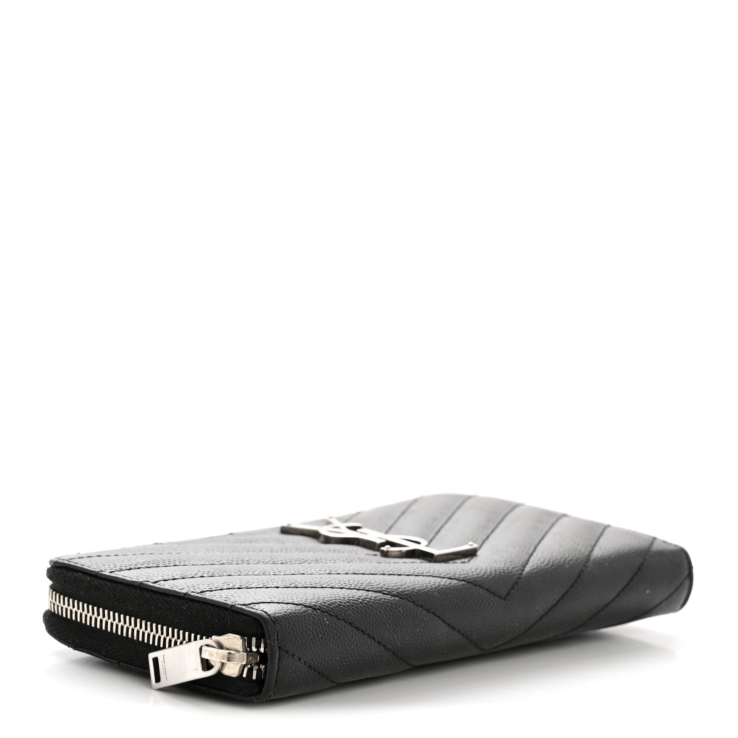 Saint Laurent Grain De Poudre Matelasse Chevron Monogram Zip Around Wallet Black 4 of 11