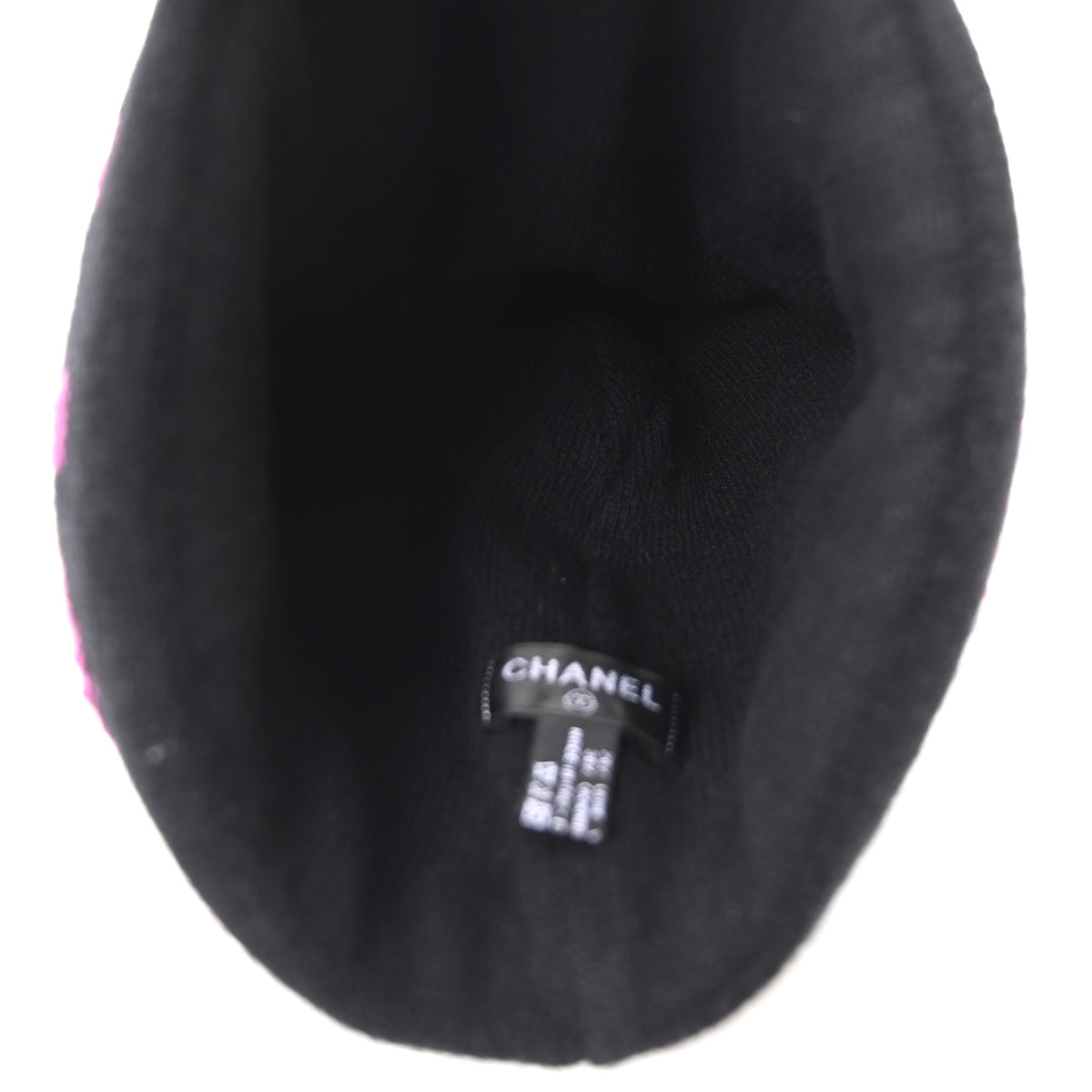 Chanel Cashmere Logo Beanie Hat Black Fuchsia 7 of 8