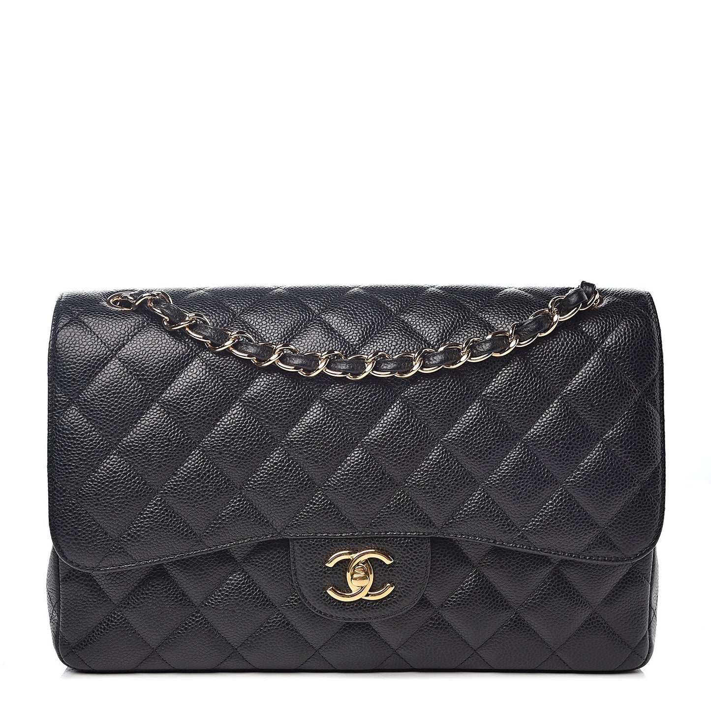 Caviar Quilted Jumbo Double Flap Black