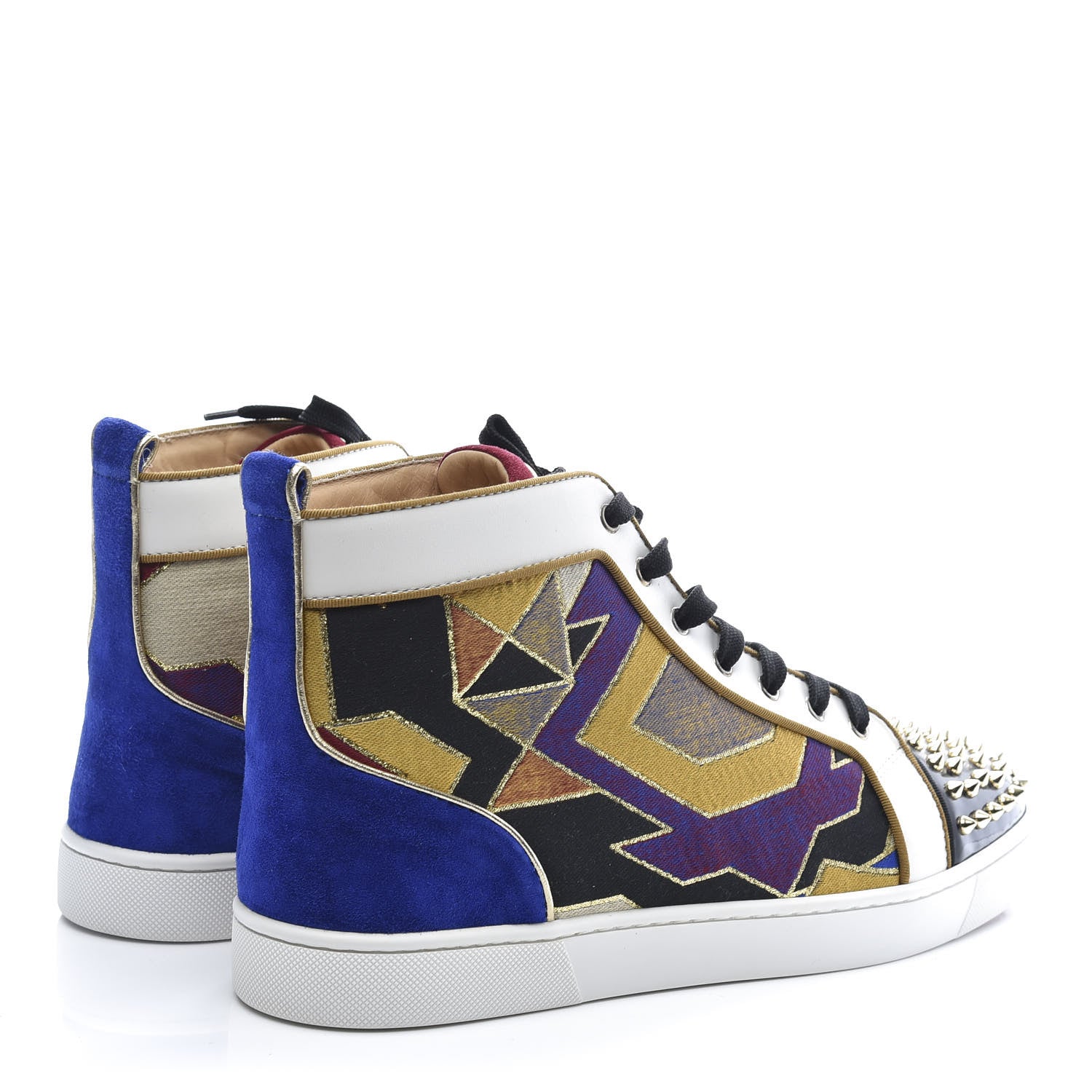 Christian Louboutin Nappa Silk Patent Tissu Geometrique Mens Orlato Spikes Flat Sneakers 47 Multicolor 4 of 9