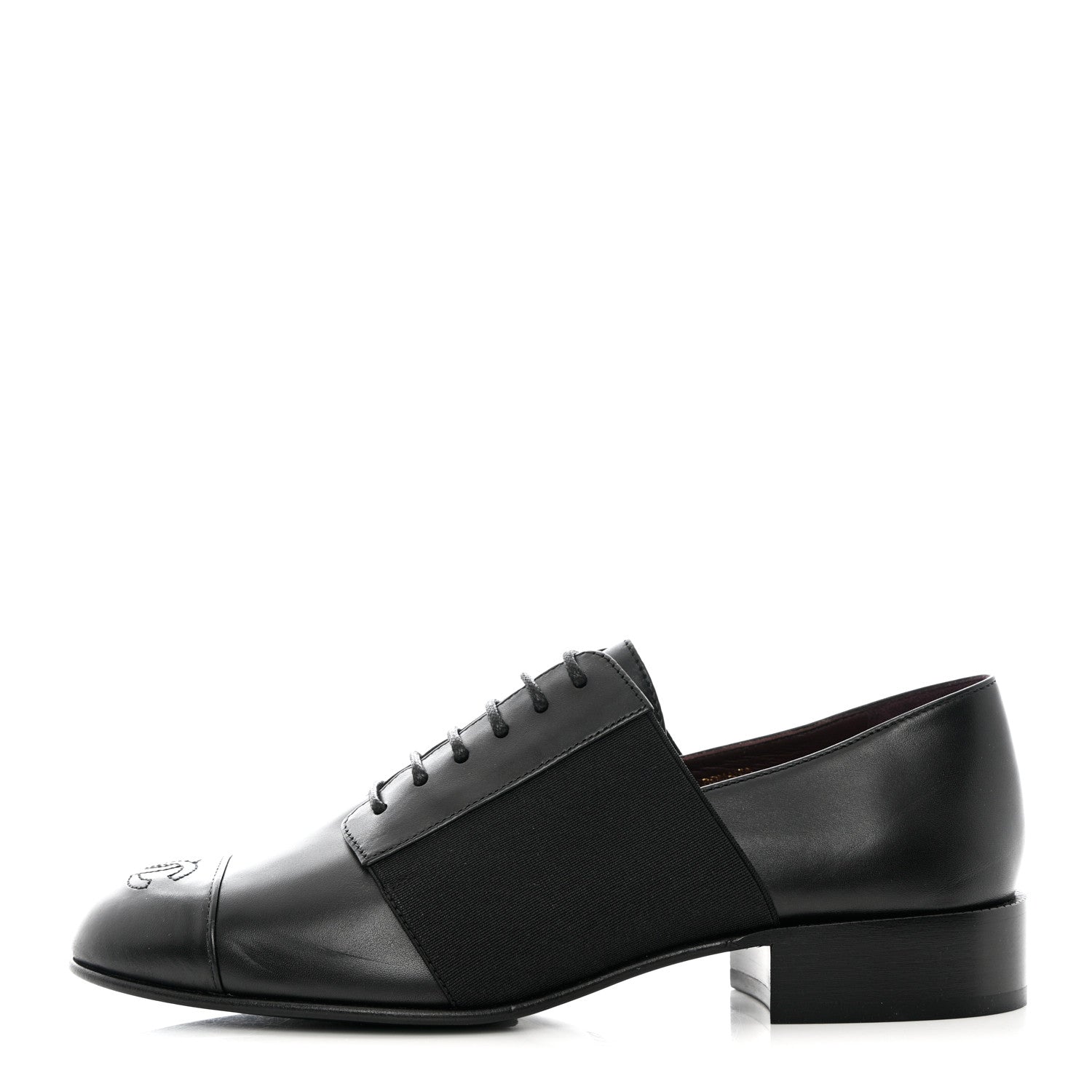 Chanel Calfskin Elastic Lace Up Cap Toe CC Loafers 36 Black 1 of 9