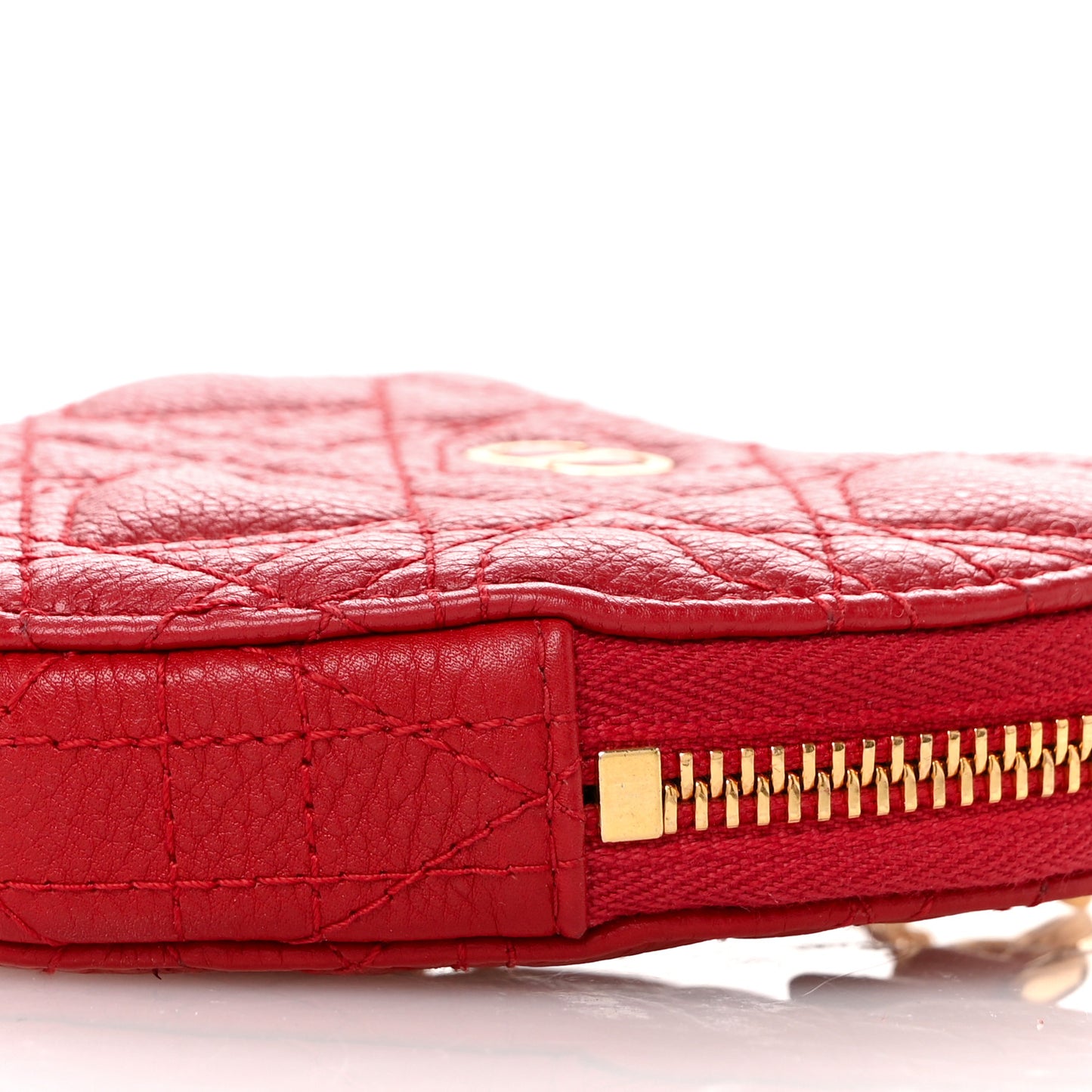 Calfskin Cannage Dioramour Caro Heart Pouch With Chain Bright Red