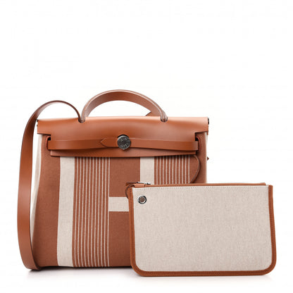 Hermes Vache Hunter Toile H Vibration Herbag Zip Retourne 31 PM Fauve Ecru Beige 1 of 8