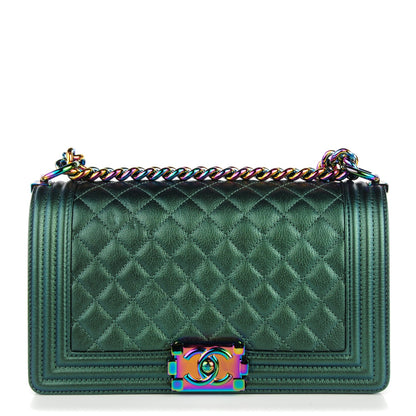 Chanel Iridescent Goatskin Quilted Medium Boy Flap Green 1 of 7