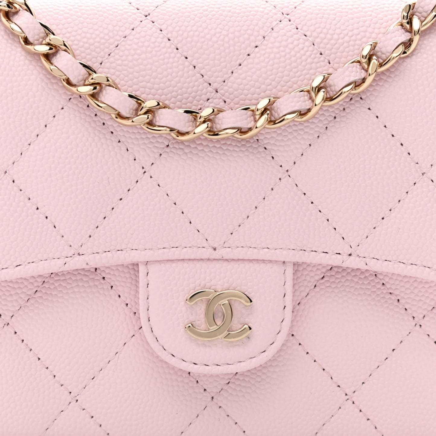 Caviar Quilted Flap Phone Holder With Chain Light Pink