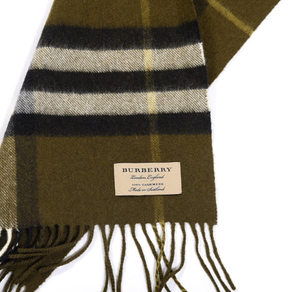 Burberry Cashmere Giant Check Fringe Scarf Olive Green 3 of 3