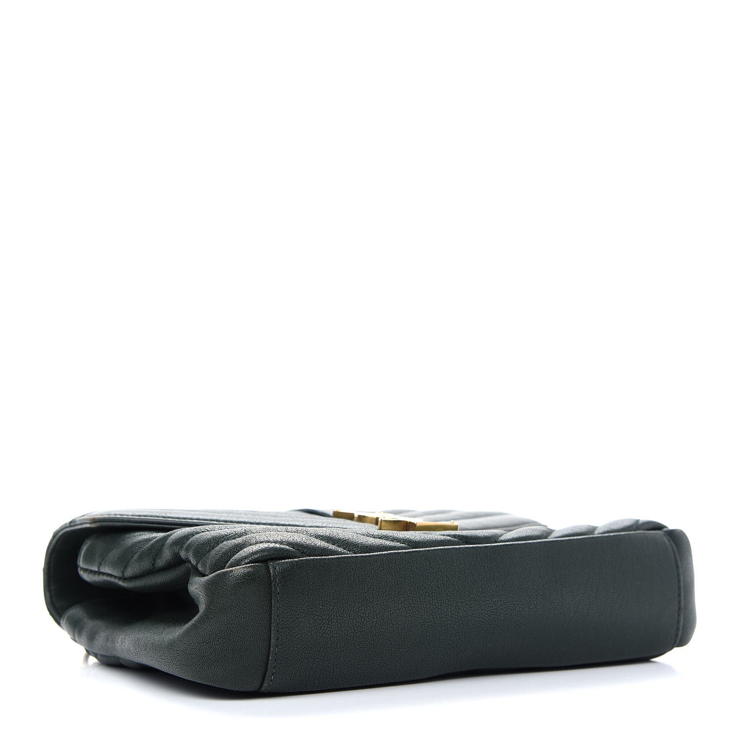 Sheepskin Matelasse Chevron Monogram Medium College Bag Dark Green